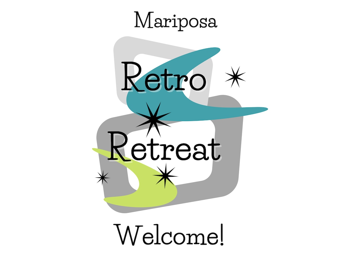 Mariposa Retro Retreat logo with surfboards and stars.